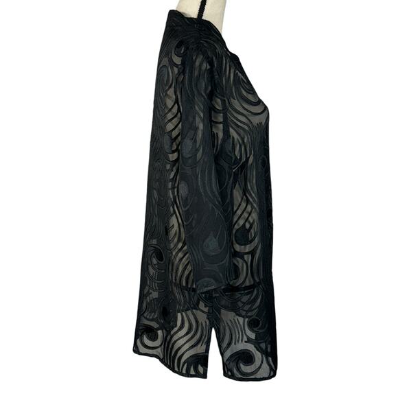 Maggie Barnes 0X-Large (16W) Top Button-Up Semi-Sheer Geometric 3/4 Sleeve Black - Picture 4 of 8